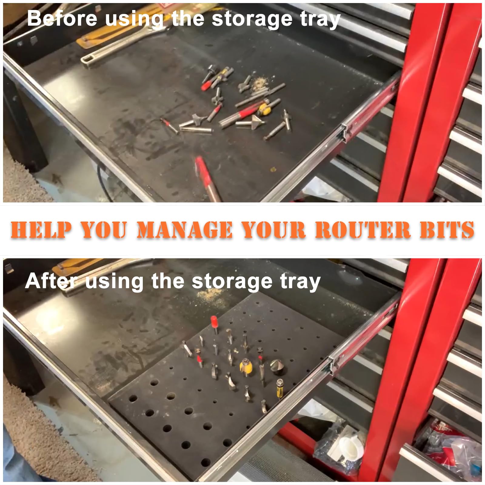 VIKITON Router Bit Storage Tray Foam Router Bit Holder Organizer for Both 1/4 inch Shank Router Bit and 1/2 inch Shank Router Bit, Router Bit Storage Inserts