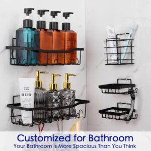 HQJUN Adhesive Shower Caddy, 5 Pack Rustproof Stainless Steel Bath Organizers With Large, Non drilling bathroom rack No Drilling Shelves for Bathroom Storage & Home Decor (Black