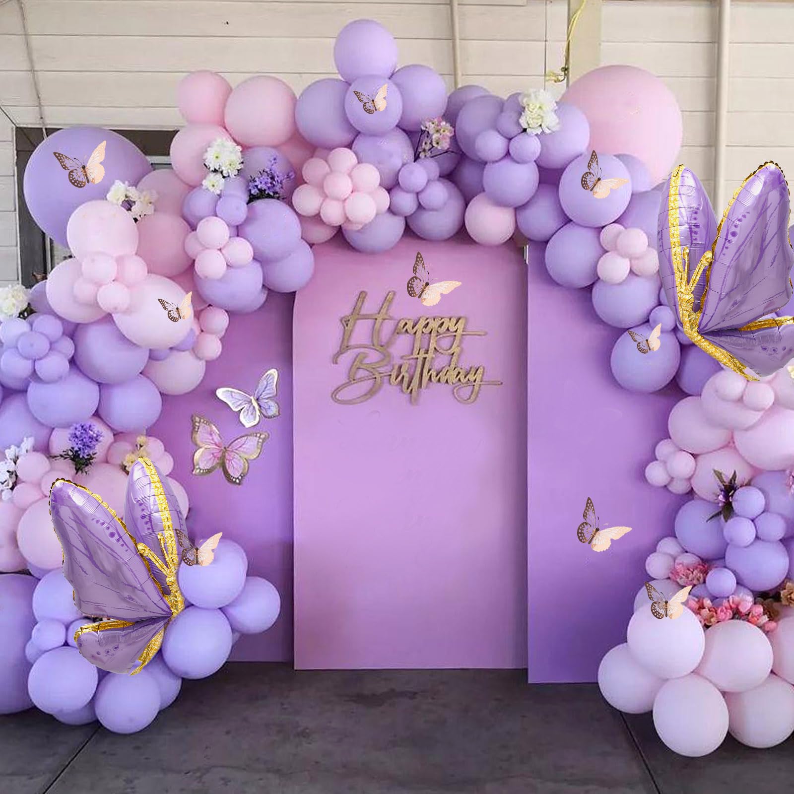 Purple Butterfly Balloon Arch Garland Kit 133pcs Pastel Purple Pink Balloons with 2pcs Butterfly Foil Balloons for Butterfly Birthday Party Decorations Baby Shower Decorations for Girls