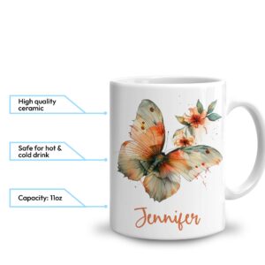 Hyturtle Personalized Butterfly Mug - Inspirational Gifts for Women - Birthday Christmas Gifts For Butterfly Lovers - Gifts For Mom on Mothers Day - Custom Name 11oz White Ceramic Coffee Tea Cup