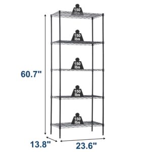 24/7 Shop at Home Nigel Industrial 5 Tier Wire Shelving Rack with Adjustable Shelves and NSF Certified, Metal Storage Shelves for Kitchen, Office, Garage, Basement, Laundry Room, Black