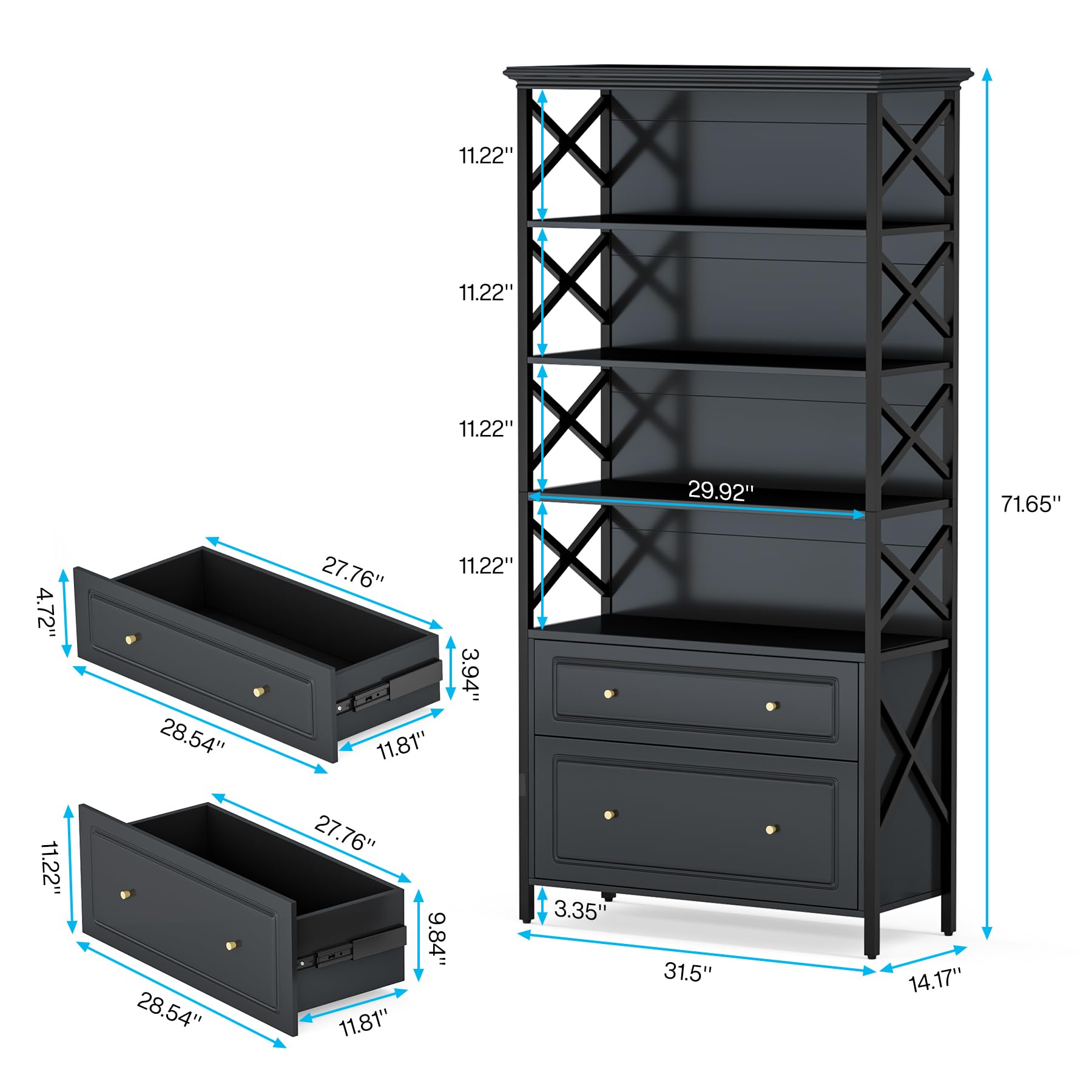 Tribesigns 6-Tier Bookcase with 2 Drawers, Tall Narrow Bookshelf with 1 File Drawer, Modern Bookshelf Heavy Duty Display Rack for Living Room, Bedroom, Dark Grey