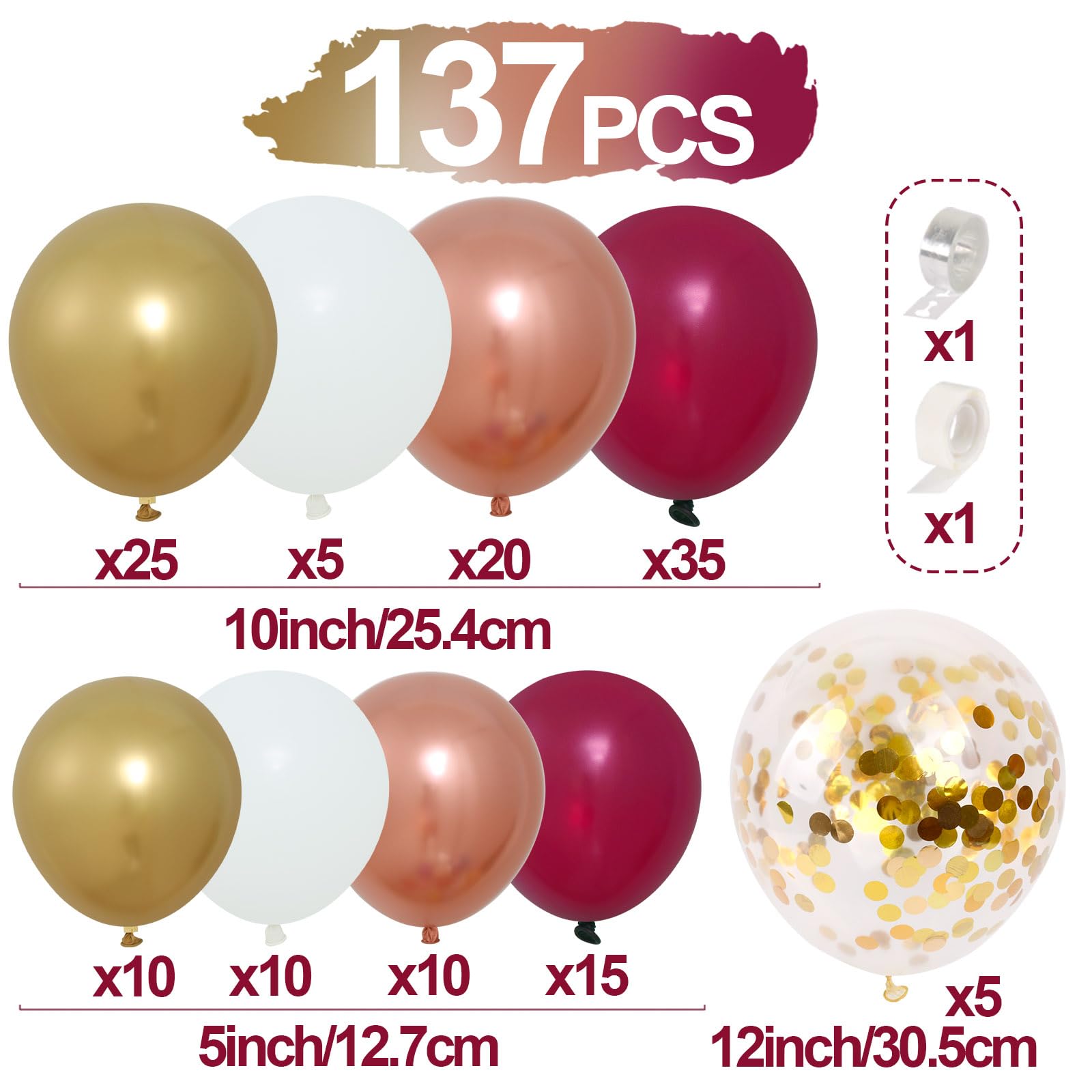 Burgundy Balloons Arch kits with Metallic Rose Gold and White Balloons for Wedding Valentines Day Women Birthday Bridal Baby Shower Wine Party Decorations