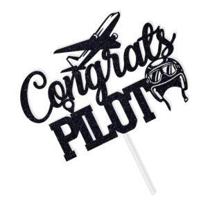 Congrats Pilot Cake Topper, Future Pilot/USAF Cake Decor, Class of 2024 Air Force Academy Graduation Party Decoration Supplies, Black Glitter