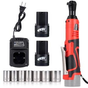 hormy 3/8" cordless electric ratchet wrench set, 33 ft-lbs 16.8v battery power ratchet tool kit with variable speed trigger, 2 packs 2.0ah battery, charger, 7 sockets