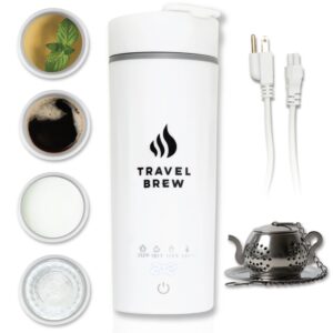 travel brew portable travel kettle with tea infuser- mini electric kettle with 4 temperature settings, with auto shut-off & boil dry protection