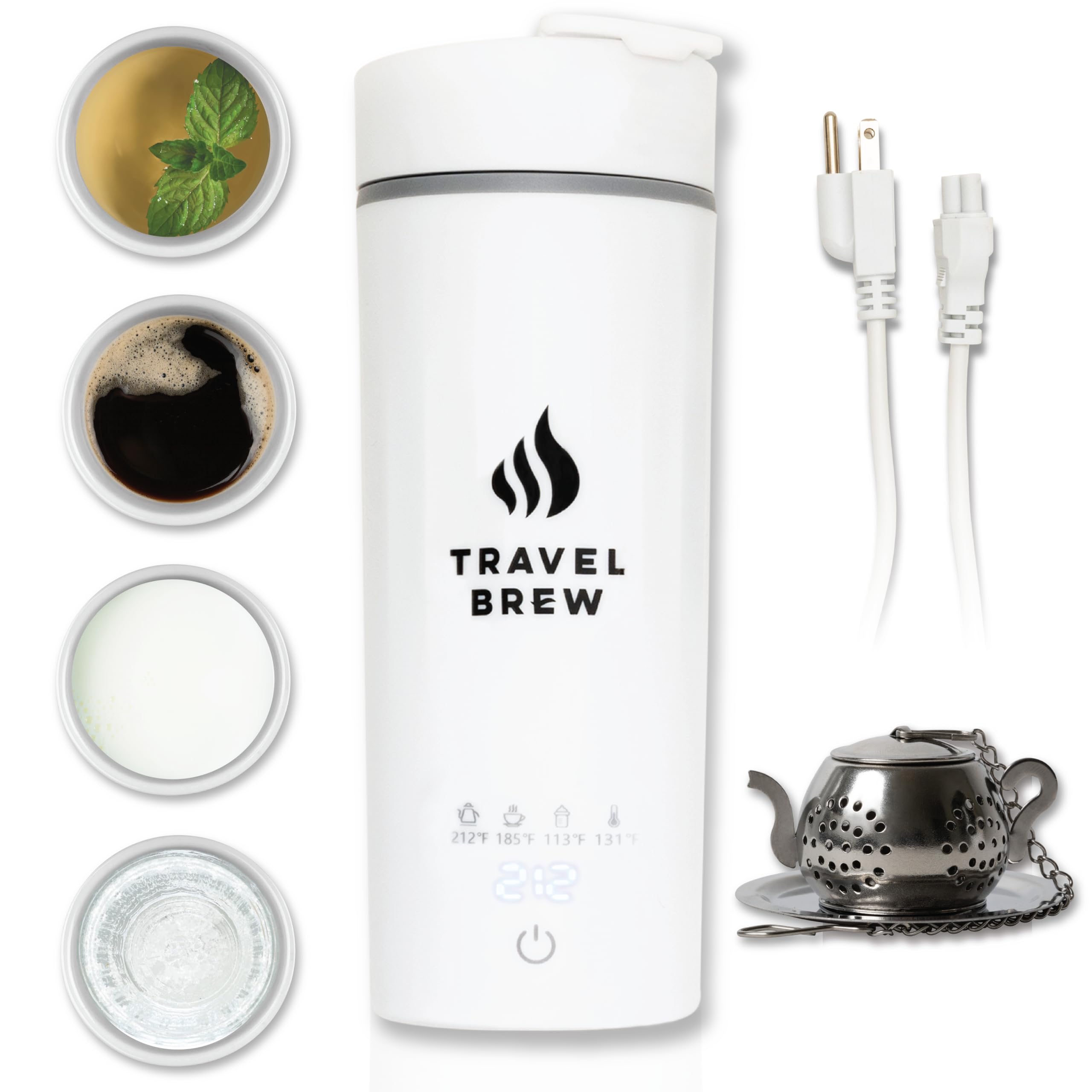 TRAVEL BREW Portable Travel Kettle with Tea Infuser- Mini Electric Kettle with 4 Temperature Settings, with Auto Shut-Off & Boil Dry Protection