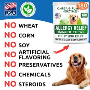 BARK&SPARK Dog Allergy Relief Chews (180 Immune Treats) - Anti-Itch Skin & Coat Supplement - Omega 3 Fish Oil - Itchy Skin Relief Treatment Pills - Itching&Paw Licking - Dry Skin & Hot Spots