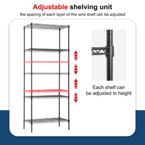 24/7 Shop at Home Nigel Industrial 5 Tier Wire Shelving Rack with Adjustable Shelves and NSF Certified, Metal Storage Shelves for Kitchen, Office, Garage, Basement, Laundry Room, Black