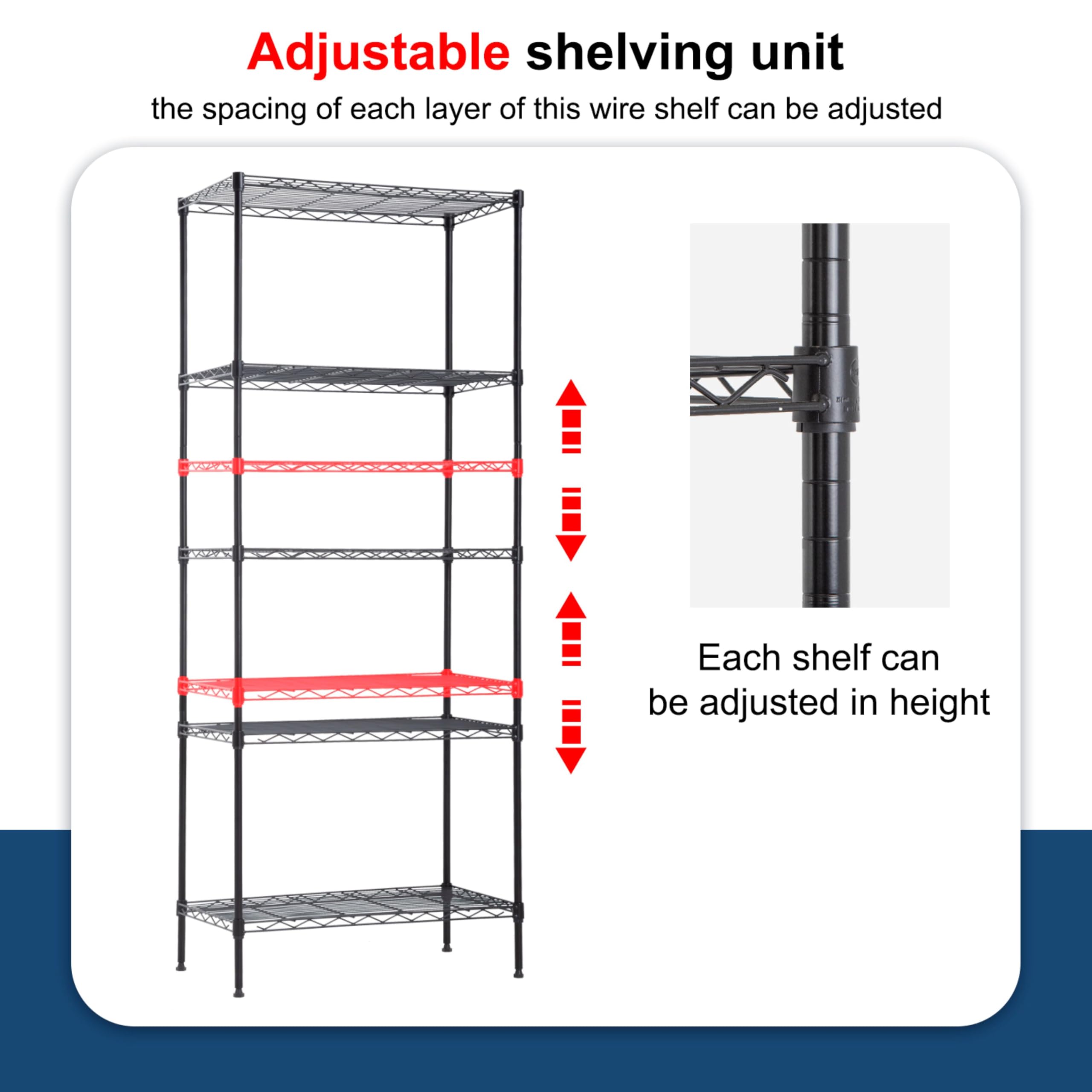 24/7 Shop at Home Nigel Industrial 5 Tier Wire Shelving Rack with Adjustable Shelves and NSF Certified, Metal Storage Shelves for Kitchen, Office, Garage, Basement, Laundry Room, Black