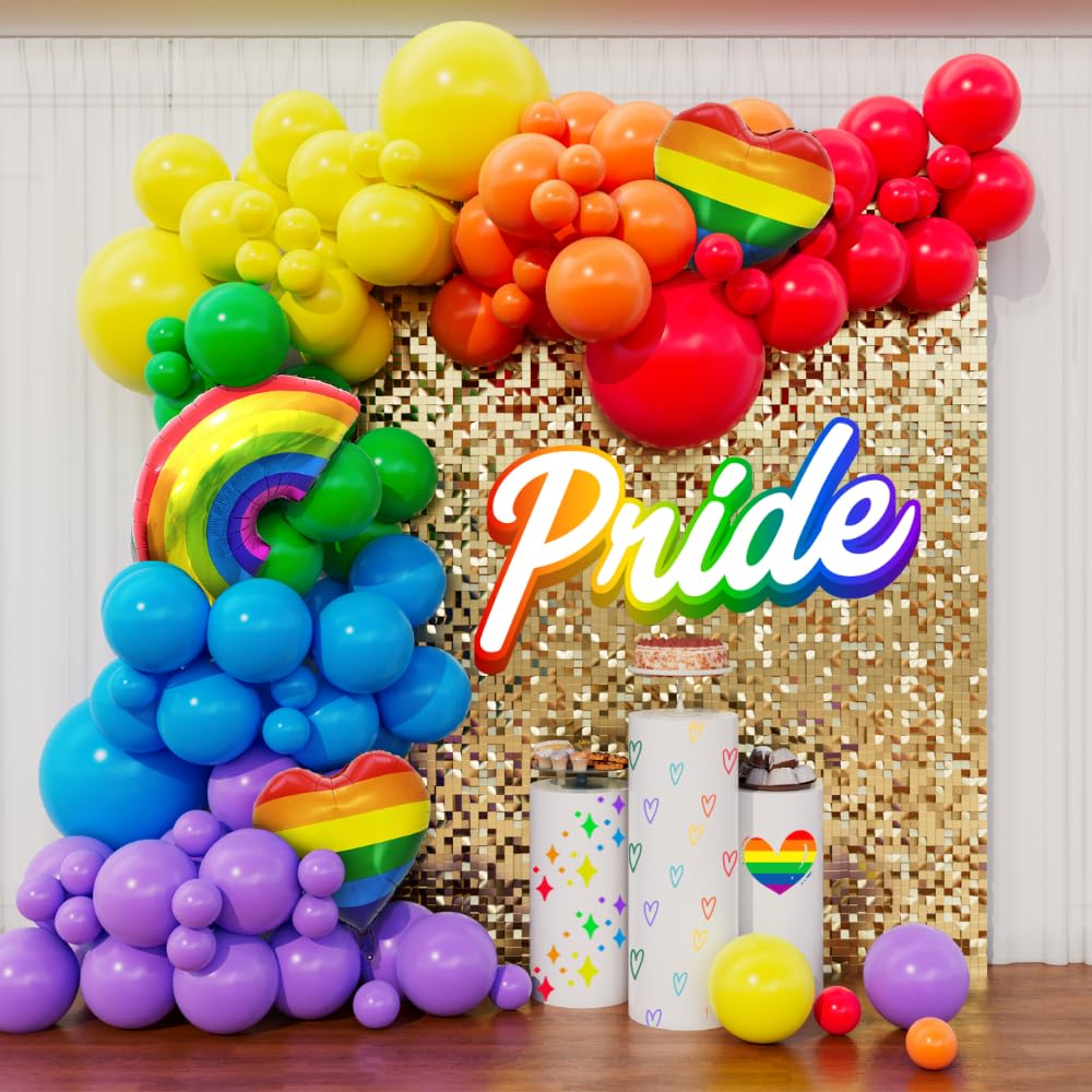 OOPAT DIY Pride Month Balloon Arch kit 157pcs Rainbow Balloons GAY Pride Love is Love LGBTQ Lesbian Rainbow Bridal Shower Wedding Birthday Party Backdrop Decoration (Rainbow)