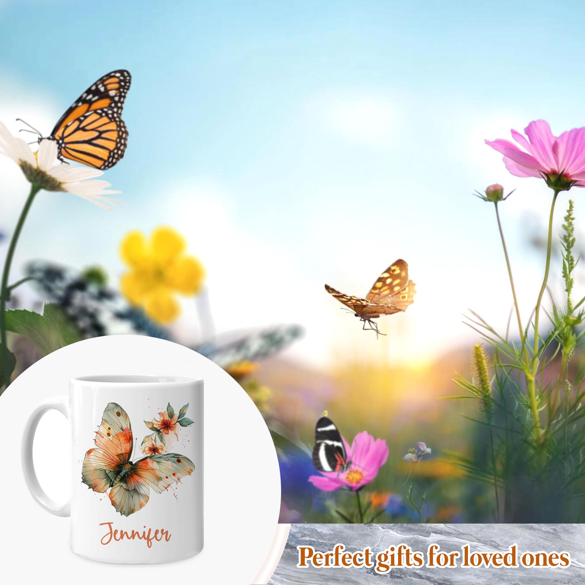 Hyturtle Personalized Butterfly Mug - Inspirational Gifts for Women - Birthday Christmas Gifts For Butterfly Lovers - Gifts For Mom on Mothers Day - Custom Name 11oz White Ceramic Coffee Tea Cup