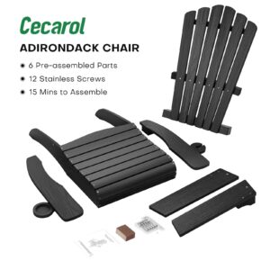 Cecarol Oversized Adirondack Chair Plastic, Outdoor Fire Pit Chair with Cup Holder, Adirondack Patio Chair Weather Resistant for Outside, Porch, Lawn, Garden- AC01, Black(Wood Grain)