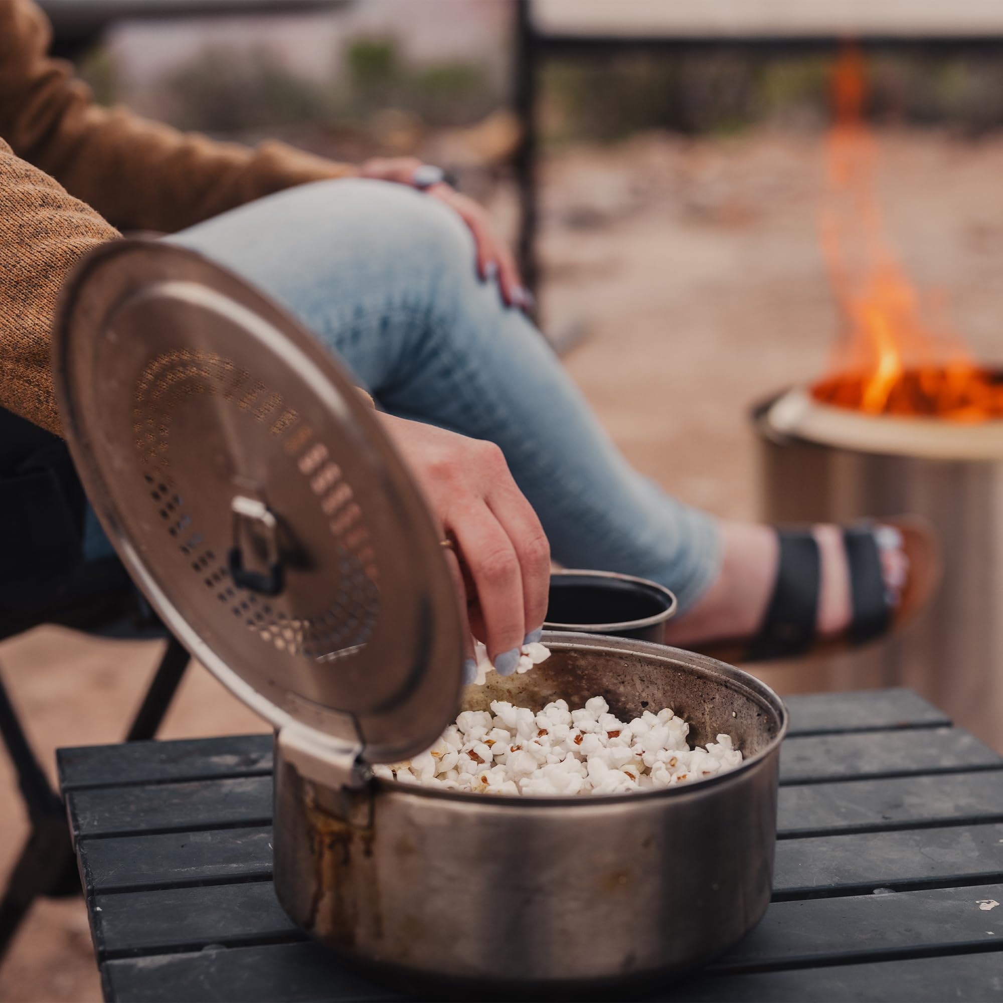 Solo Stove Campfire Popcorn Maker, Stainless Steel Popcorn Popper, Fire Pit Accessory, 3-Quart Capacity, Height: 4 in, Length: 34 in, Dia: 7.75 in, Weight: 2.96 lbs