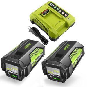 upgraded 6000mah replacement for ryobi 40v battery and charger combo compatible with ryobi battery 40v op4026 op40601 op4050a op4040 op4030 op4050 replacement for ryobi 40 volt charger op401 2-pack