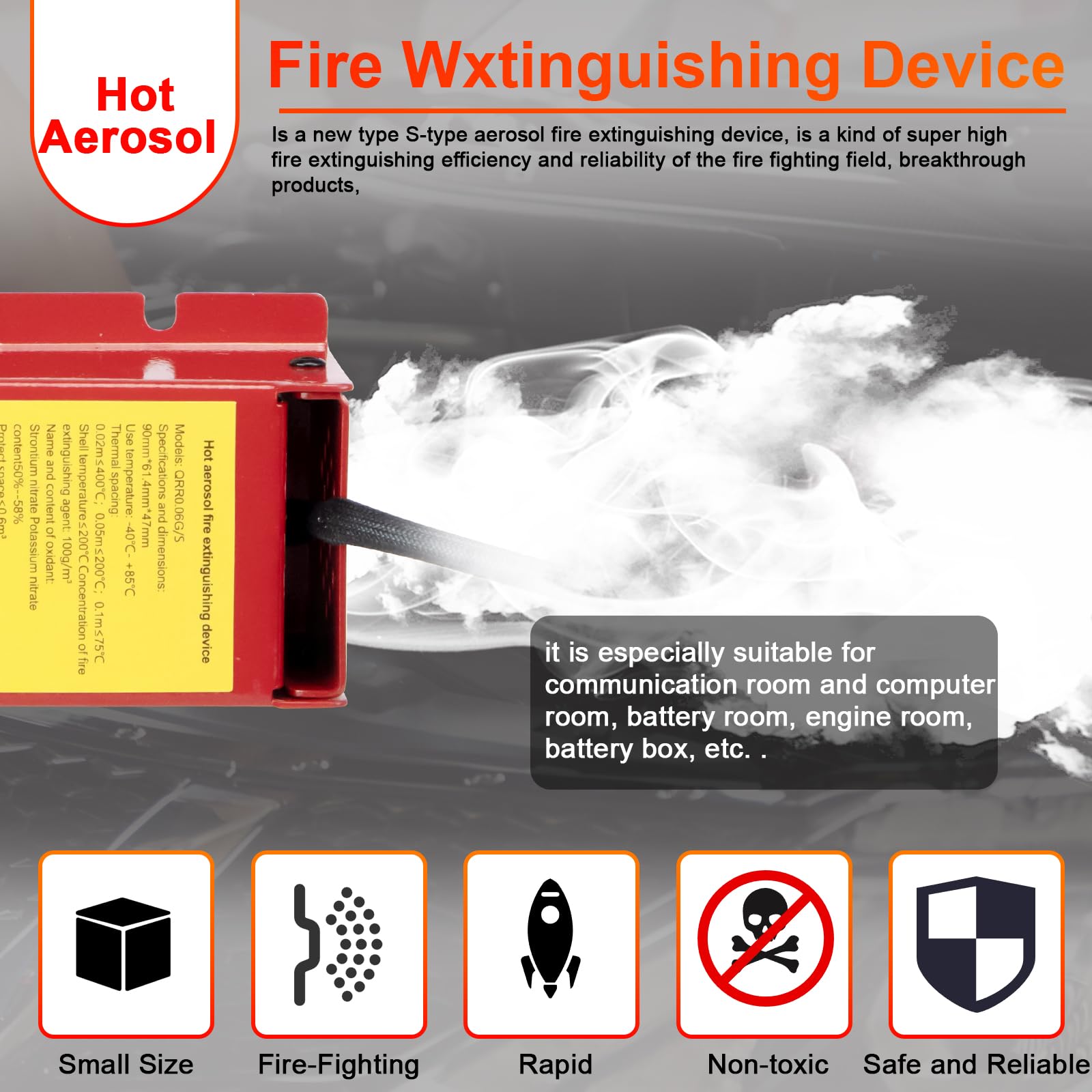 Small space automatic fire extinguishing device, household fire extinguisher, power distribution equipment fire extinguishing device, energy storage equipment fire preventer, battery fire protection