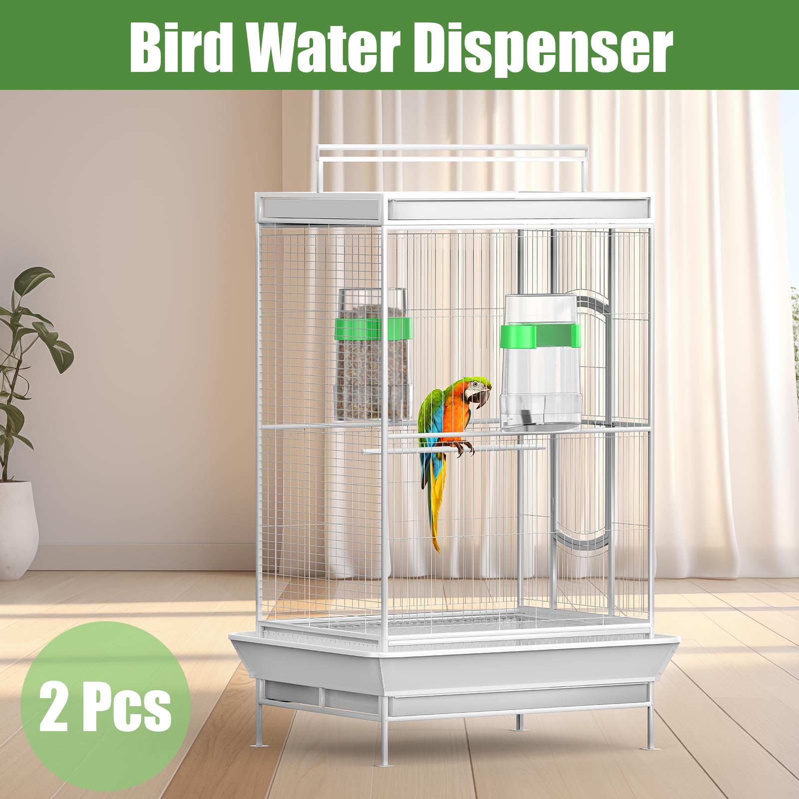 Bird Water Dispenser, Bird Cage Feeder, Parakeet Cage Accessories, 2 Pcs Automatic Bird Water Feeder for Budgies Cockatiel Lovebird Canary Finch