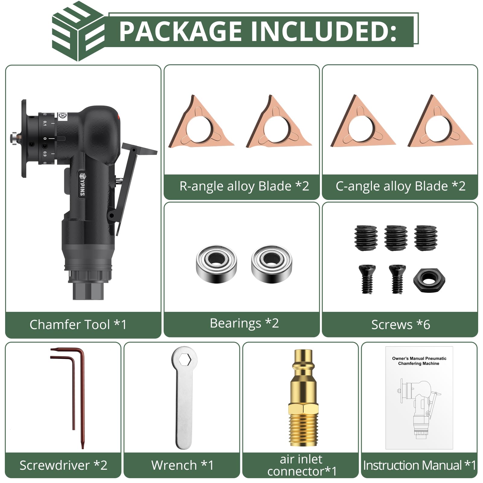 EYPINS Air Chamfer Tool, Mini Pneumatic Chamfering Machine for Metal Wood Steel Brass Acrylic, 45 Degree Arc, 30000 RPM, 1/4" Air Deburring Trim Beveling Tool, Pneumatic Roundover Tool with C/R blade