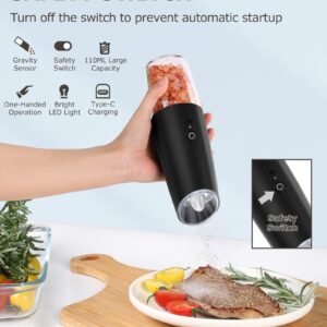 innhom Gravity Electric Salt Grinder Pepper Grinder Pepper Mill Automatic Salt and Pepper Grinder with Adjustable Coarseness USB Rechargable, 1 Pack