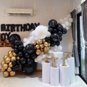 130pcs Black and Gold Balloon Garland Arch Kit, Black White Metallic Gold for 2024 Graduation Birthday Anniversary Wedding Mother's Day Father's Day Engagements Baby Shower Party Decorations