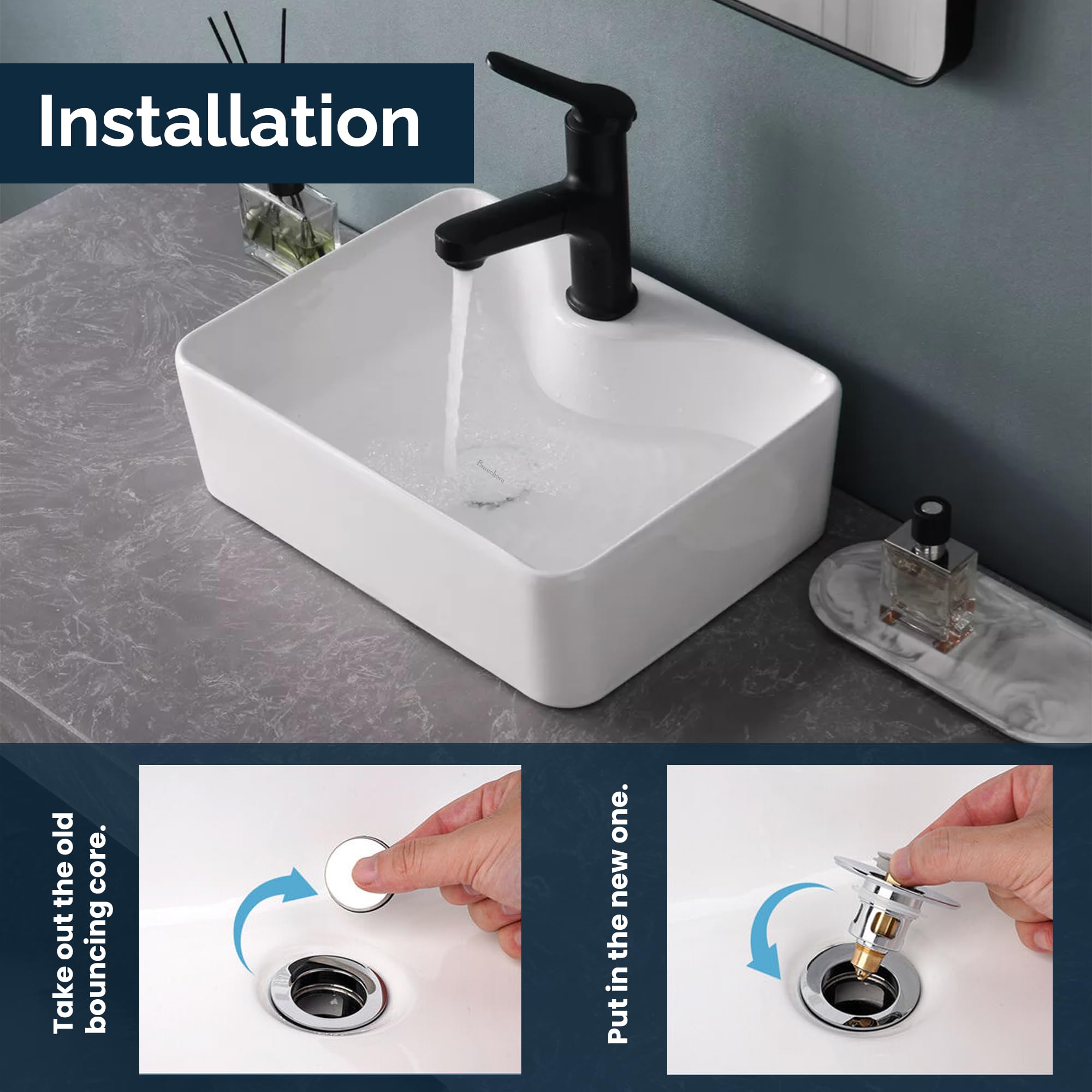 Branchery Sink Stopper Bathroom - Sink Pop Up Drain Plug - Small Bathroom Hair Drain Catcher - Anti Clogging Stainless Steel Drain Plug Strainer Cover to Keep Bugs Out Fit 1.04-1.97 Inch Drain Hole