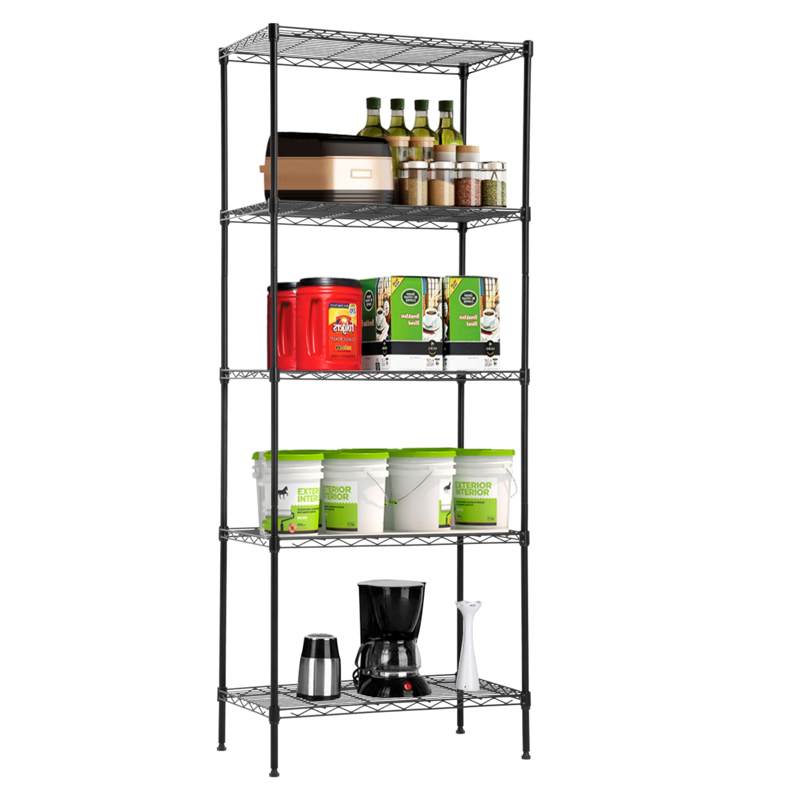 24/7 Shop at Home Nigel Industrial 5 Tier Wire Shelving Rack with Adjustable Shelves and NSF Certified, Metal Storage Shelves for Kitchen, Office, Garage, Basement, Laundry Room, Black