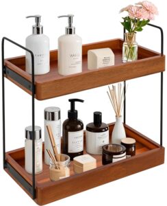 bumpexpand 2 - tier acacia bathroom organizer countertop, storage wood corner bathroom rack for vanity kitchen under sink, tiered tray makeup stand organizers office desk