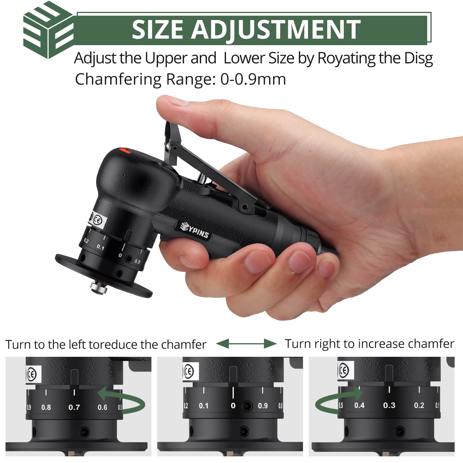 EYPINS Air Chamfer Tool, Mini Pneumatic Chamfering Machine for Metal Wood Steel Brass Acrylic, 45 Degree Arc, 30000 RPM, 1/4" Air Deburring Trim Beveling Tool, Pneumatic Roundover Tool with C/R blade