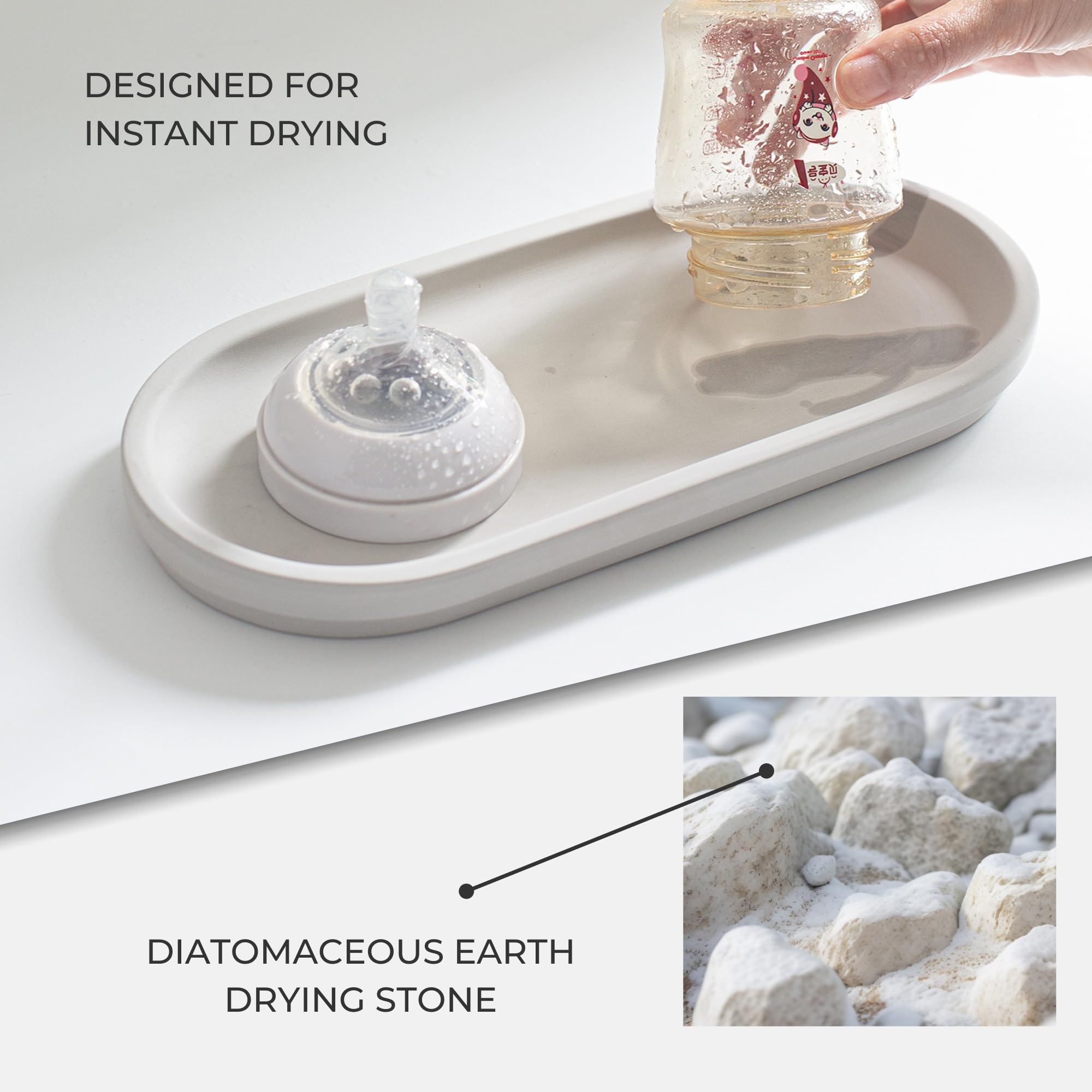 Selegna Diatomaceous Earth Stone Sink Tray - Quick Drying, Reversible Tray for Kitchen & Bathroom Countertop Organizer, Use as Bottle Drying Rack, Sink Caddy, Vanity Organizer, Tea Tray, Sponge Holder