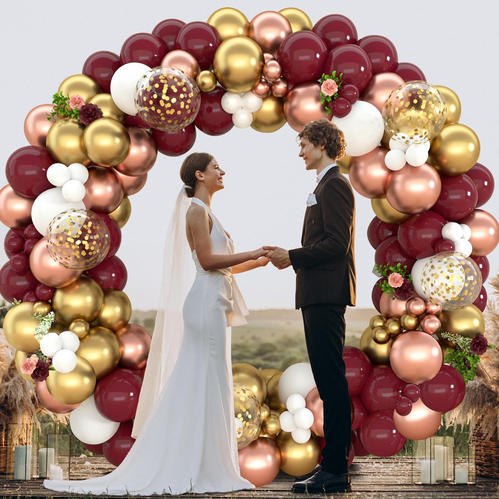 Burgundy Balloons Arch kits with Metallic Rose Gold and White Balloons for Wedding Valentines Day Women Birthday Bridal Baby Shower Wine Party Decorations