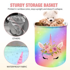 Aynaxcol Unicorn Laundry Basket Hamper Large Sized Round Storage Basket Waterproof Bin Collapsible Laundry Basket for Room Organizer, Bedroom Nursery Playroom Clothes (62.8L)