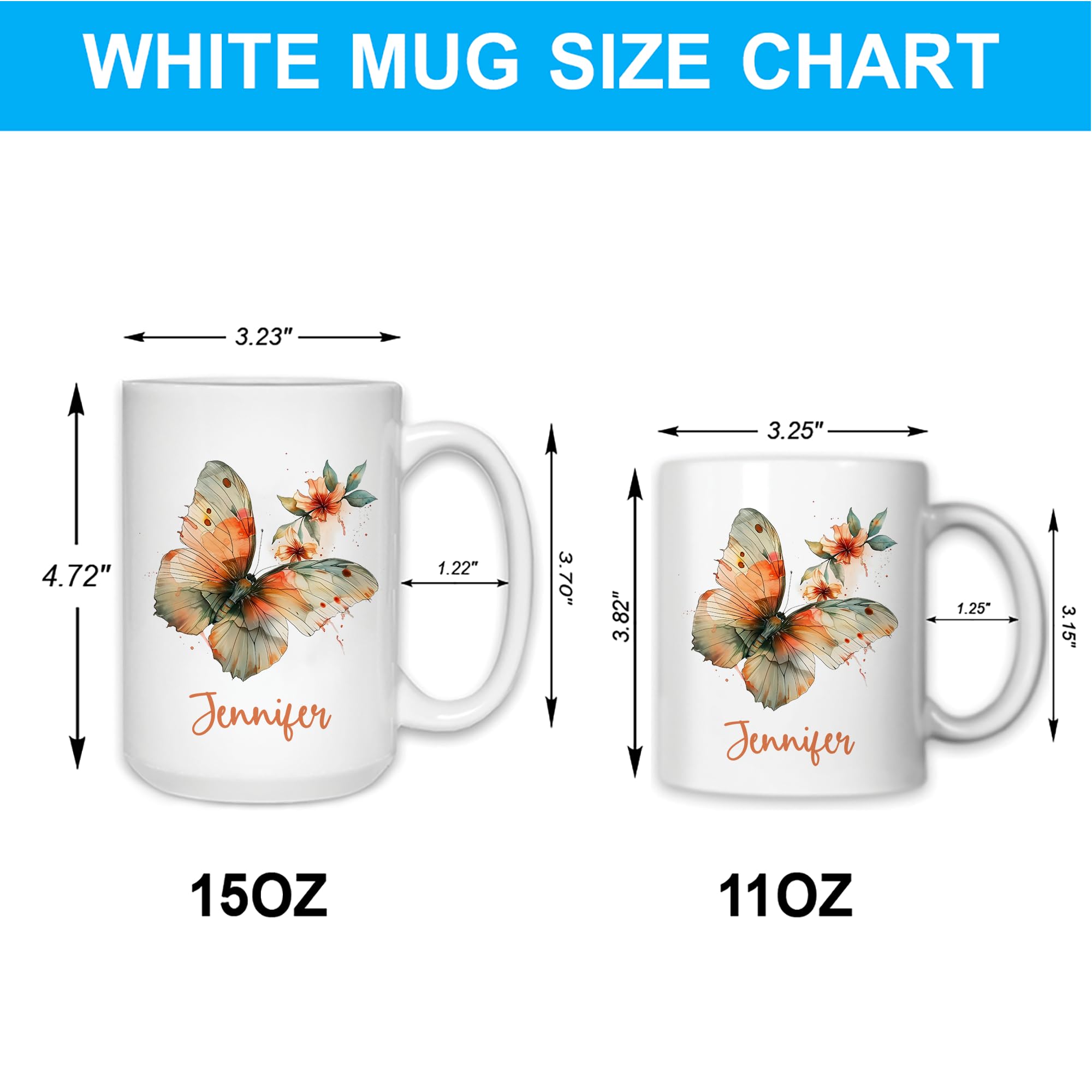 Hyturtle Personalized Butterfly Mug - Inspirational Gifts for Women - Birthday Christmas Gifts For Butterfly Lovers - Gifts For Mom on Mothers Day - Custom Name 11oz White Ceramic Coffee Tea Cup