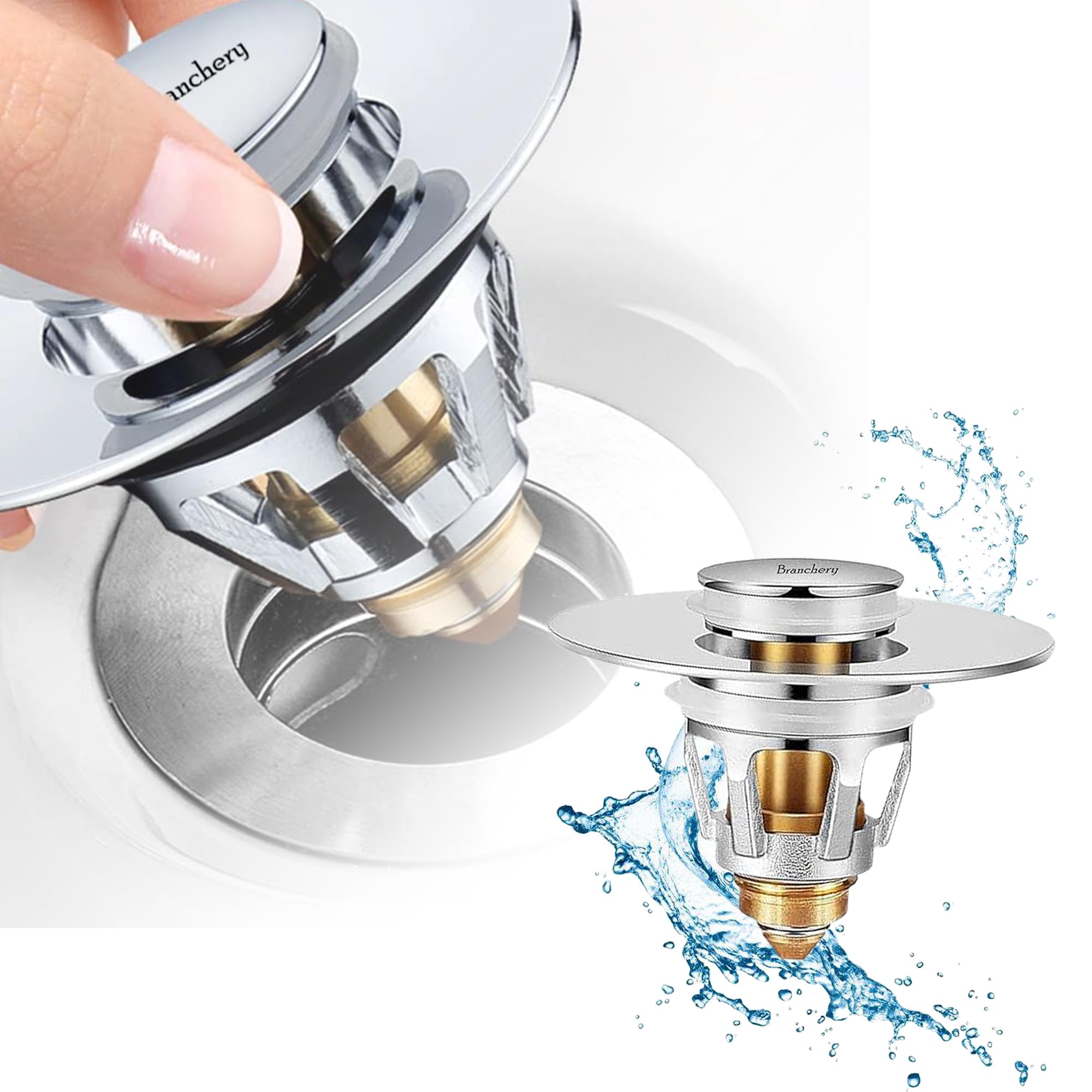 Branchery Sink Stopper Bathroom - Sink Pop Up Drain Plug - Small Bathroom Hair Drain Catcher - Anti Clogging Stainless Steel Drain Plug Strainer Cover to Keep Bugs Out Fit 1.04-1.97 Inch Drain Hole