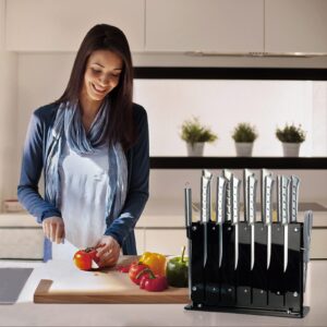 Block Knife Set, 15 PCS German Stainless Steel Sharp Kitchen Knives with Black Acrylic Stand, Professional Chef Knife Set with Steak Knives, Sharpener and Scissors