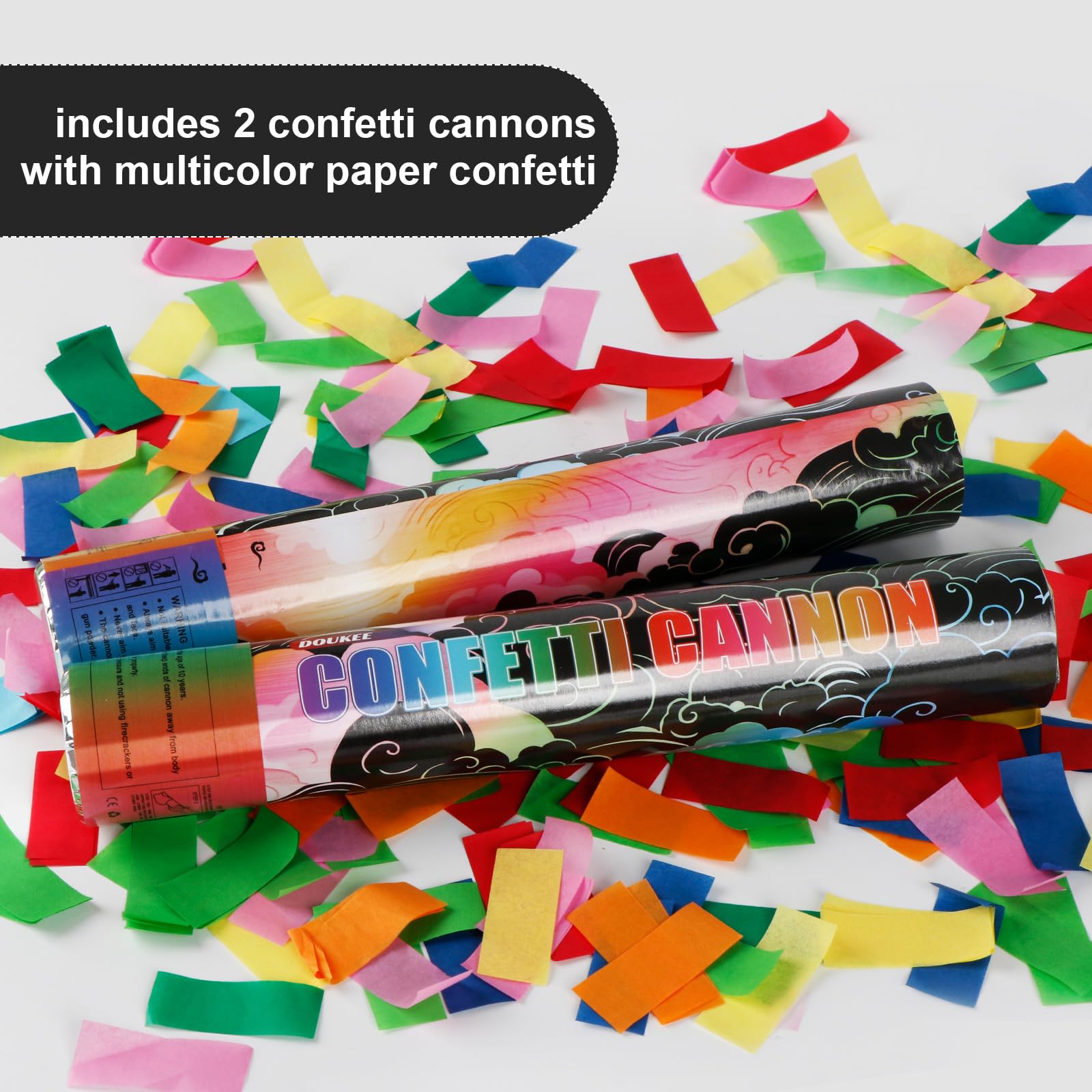 Biodegradable Confetti Cannon Poppers, DOUKEE Multicolor Confetti Shooter, Party Popper 2PK for Celebration, Birthday, Graduation, New Year's Eve Party