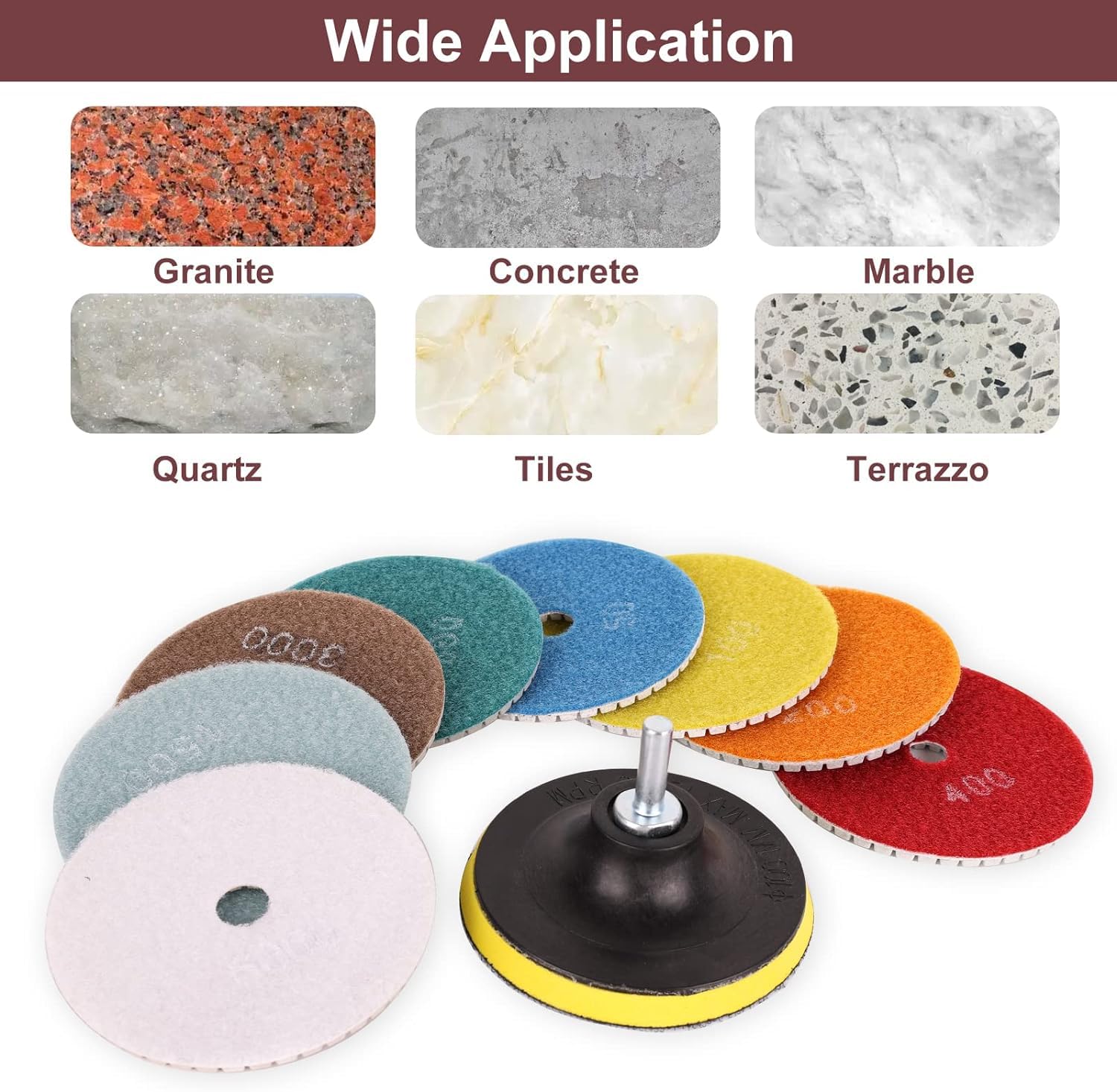 Marble Polishing Kit, 4-inch Diamond Polishing Pads, 12 Pieces Wet/Dry Granite Stone 50-6000 Grit Polishing Pads, Suitable for Polishing Granite and Marble Countertops (12 Pcs Diamond Polishing Pads)