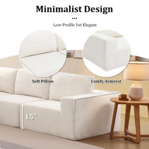 DEINPPA Minimalist Style Modular Sectional Sofa, Terry Cloth Fabric L Shape Cloud Couch, Sleeper Sofa Bed for Living Room, No Assembly Require-Beige