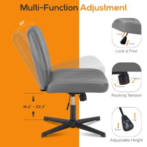 DUMOS Cirss Cross Chair Legged Office Wide Comfy Desk Seat, No Wheels Armless Computer Task Seating, Swivel Vanity Home Height Adjustable