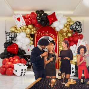 WOZOZOW Casino Theme Party Decorations, Las Vegas Themed Party Decorations, Casino Balloons Arch, Casino Night Poker Birthday Party Decorations, White Red Black Metallic Gold Balloons Arch Kit