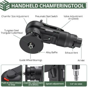 EYPINS Air Chamfer Tool, Mini Pneumatic Chamfering Machine for Metal Wood Steel Brass Acrylic, 45 Degree Arc, 30000 RPM, 1/4" Air Deburring Trim Beveling Tool, Pneumatic Roundover Tool with C/R blade