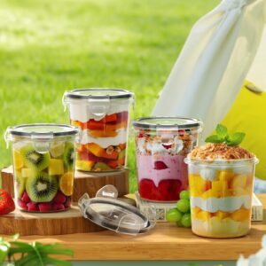 Canfanni Overnight Oats Container with Lids, 4 Pack 13oz Overnight Oats Jars, Plastic Mason Jars, BPA Free, Portable, Leak Proof Oatmeal Containers for Yogurt, Soup, Cereal, Milk and Salad