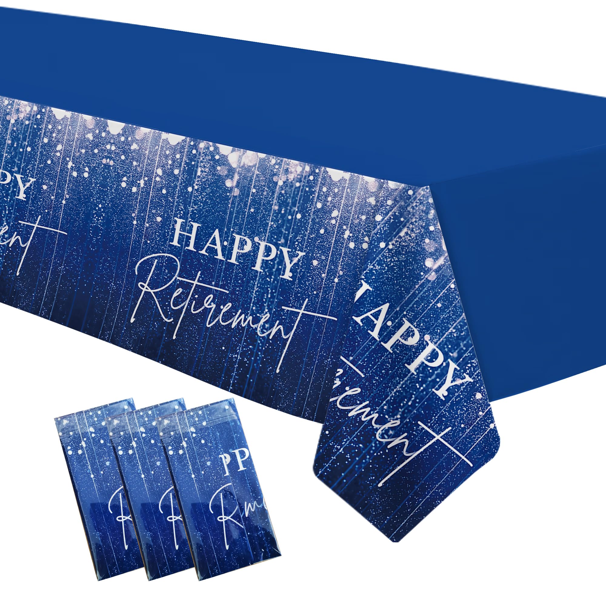 Xenorik Blue Retirement Party Tablecloth Decorations - Disposable Happy Retirement Party Supplies for Men Women Table Cover, Retirement Table Decorations Table Cloth - 3 Pack (54in x 108in)