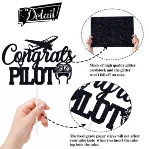 Congrats Pilot Cake Topper, Future Pilot/USAF Cake Decor, Class of 2024 Air Force Academy Graduation Party Decoration Supplies, Black Glitter