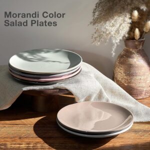 Morandi Dessert Plates, 7.5 inch Porcelain Round Salad Plates, Appetizer Plates, Cute Decorative Porcelain Dinnerware for Kitchen, Small Plates Serving Dishes Set of 6, Dishwasher Oven Microwave Safe