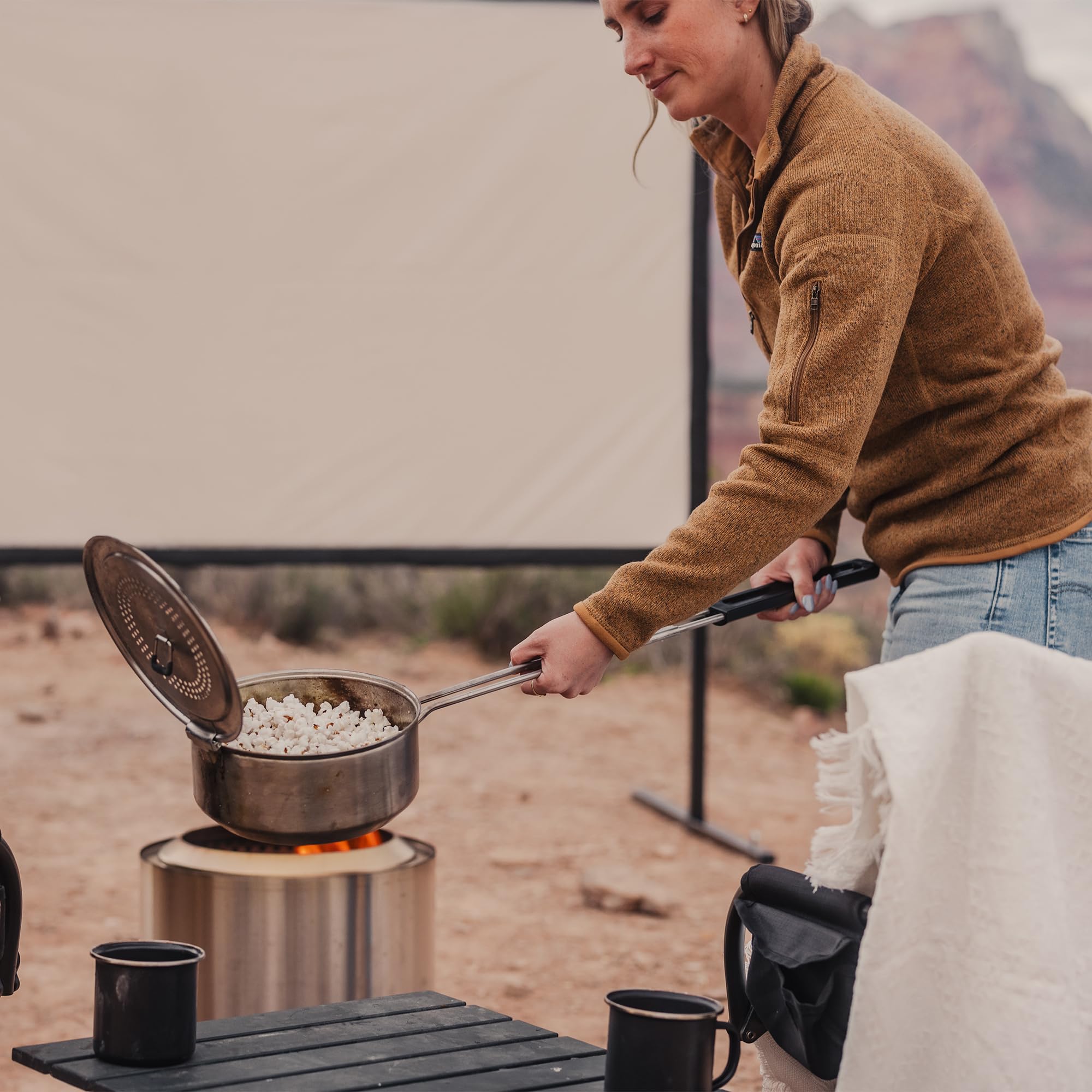 Solo Stove Campfire Popcorn Maker, Stainless Steel Popcorn Popper, Fire Pit Accessory, 3-Quart Capacity, Height: 4 in, Length: 34 in, Dia: 7.75 in, Weight: 2.96 lbs