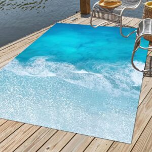 bsikie summer ocean beach theme area rug, blue water waves indoor non slip throw accent rug, machine washable breathable durable carpet for room sofa living room home decor - 6 ft x 9 ft, style-18