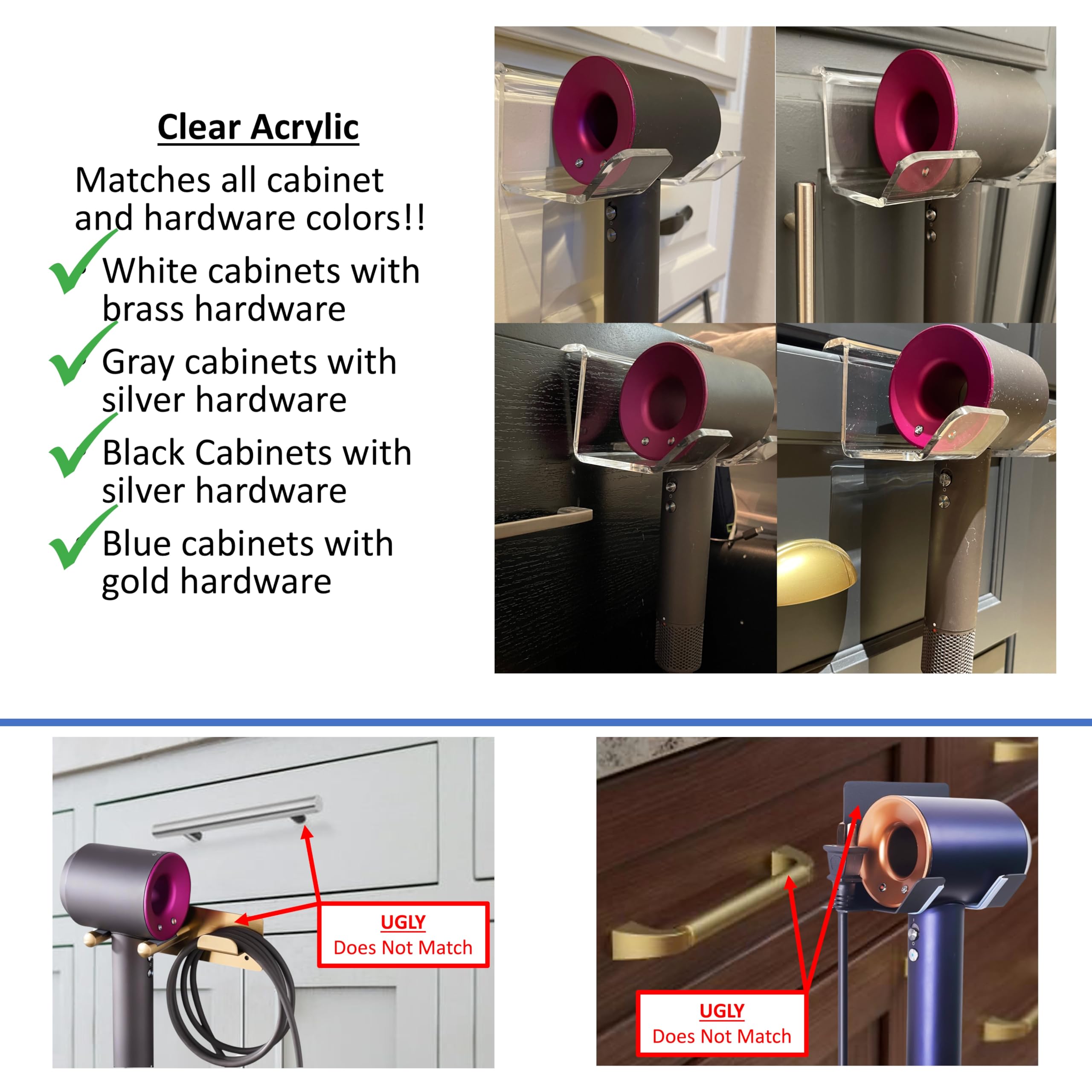 Kaizen Kreations Bathroom Organizers and Storage for Hair Dryer Holder and Bathroom Accessories. Dryer Holder for hairblower. Blow Dryer Holder and Storage for Bathroom. Compatible with Supersonic.