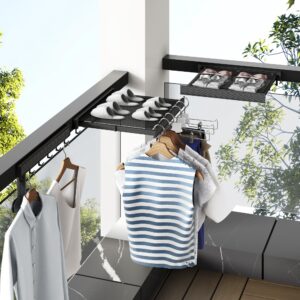 HEILAIYI Wall Mounted Drying Rack,Pull-out Storage Rack with Mesh, Hidden Bathroom Storage Rack with Hook, Space-saving,Dry Underwear, Socks, Rag Dolls, etc.