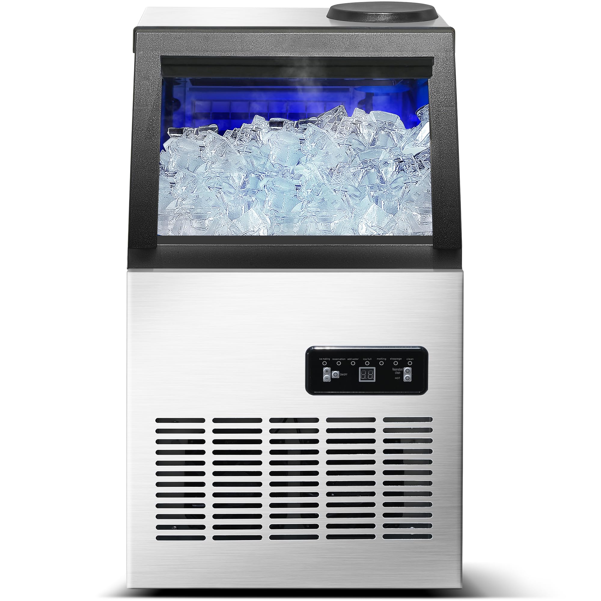 Zomagas Commercial Ice Maker Machine,110LBS/24H Ice Maker, Stainless Steel Freestanding Ice Machine with 28LBS Storage Capacity, Self-Cleaning, 2 Water Inlet Modes,Ideal for Restaurant,Home,Bar