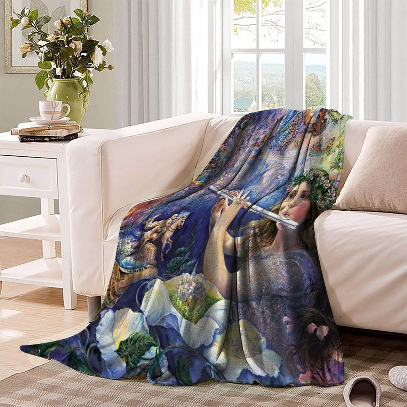 Art Paintings Gifts Flannel Fleece Blanket, Flute Player 3D Blankets Soft Warm Throw for Adults Men Women Birthday, Home Living Room Decoration Boys Girls Kids 50x60inch(127x152cm)